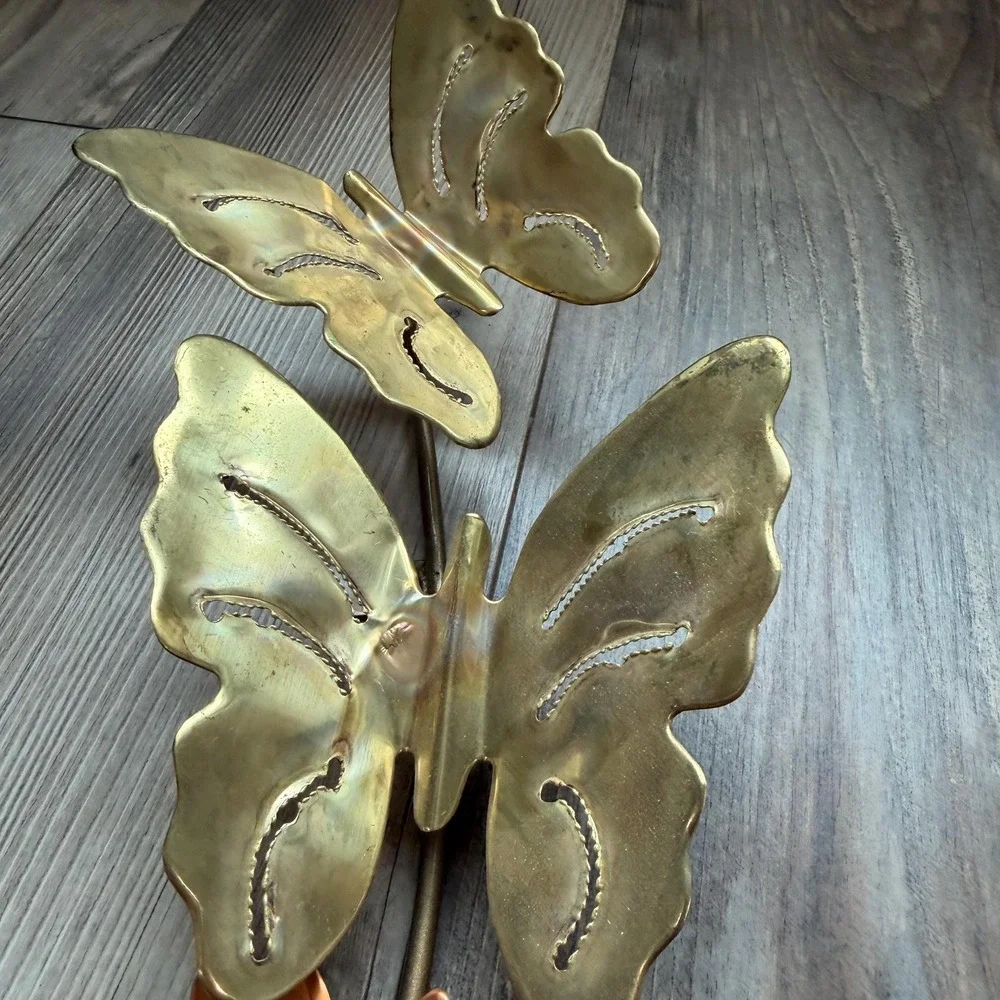 Vintage Brass Butterfly Wall Art‎ Set of 2 Copper Flowers 1970s